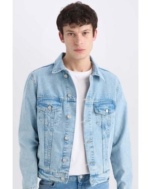 Defacto Jeansjacke Mit Normaler Passform Für Herren - Blau