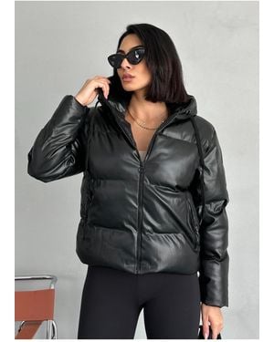 ALINTERYY Übergroßer Schwarzer Puffer-Ledermantel Für Damen