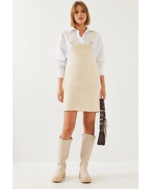 Bianco Lucci Wide Pocket Corded Tricot Salopet Für Damen - Natur