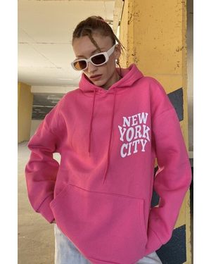 MODAGEN Rosafarbenes New York City-Kapuzen-Sweatshirt Mit Aufdruck - Pink