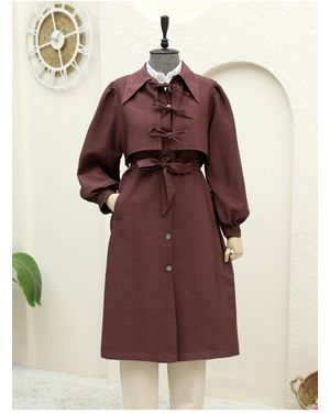 Modamorfo Trenchcoat Mit Knopftasche Und Schnürung Vorne Für Damen - Braun