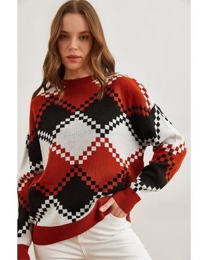 Olalook Strickpullover Mit Fliesen-Rautenmuster - Rot
