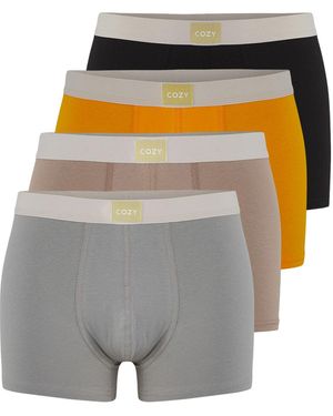 Trendyol Mehrfarbiges 4Er-Pack Basic Writing Luxury Gather Soft Perfumed Boxer Für Herren - Grau