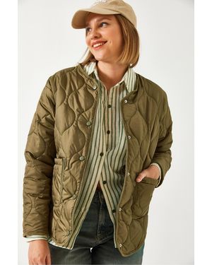 Bianco Lucci Gesteppter, Gemusterter Taschenmantel Für Damen - Grün