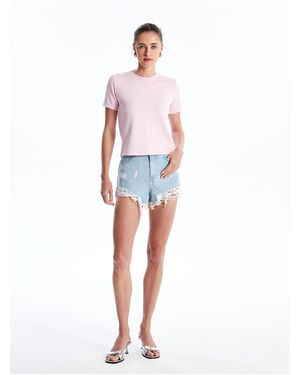 LC Waikiki Zerrissene, Detaillierte Standard-Jeansshorts Mit Hoher Taille Für Damen - Rot