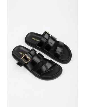 Shoeberry Hausschuhe „Loine Skin“ Mit Dickem Gürtel Für Damen - Schwarz