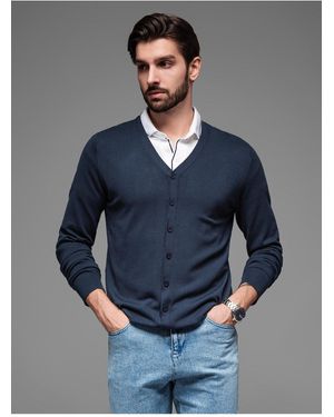 Ombre Gestrickte Einfarbige Viskose-Strickjacke Marineblau V1 Xxl Für Herren