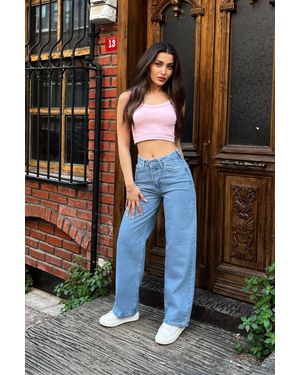 BİKELİFE Blaue Jeans Mit Hoher Taille Und Weitem Bein Für Damen