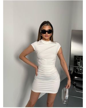 BEJNA Weißes, Kurzes Kleid Mit Kordelzug Für Damen