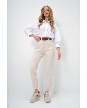 Trend Alaçatı Stili Beigefarbene Mom-Jeans Mit Hohem Taillengürtel Für Damen - Weiß