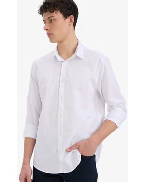 Defacto Regular Fit Polo Kragen Leinen Sommer Langarm Weißes Hemd E1729Ax25Sp Für Herren