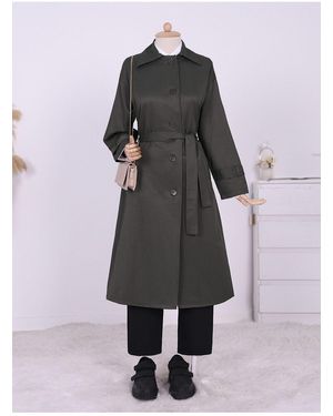 Modamorfo Trenchcoat Mit Geknöpfter Taille Und Epaulettenärmeln Für Damen - Grün