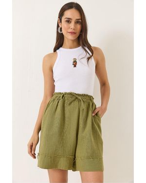 Bianco Lucci Shorts Aus Doppeltem Musselin Mit Elastischem Bund Und Taschendetail 5020 Für Damen - Grün