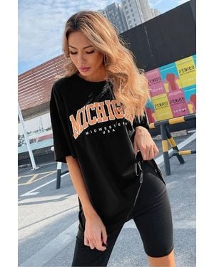 Know Schwarzes, Bedrucktes Oversize-T-Shirt „Michigan“ Für Damen