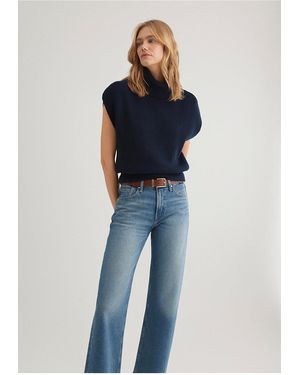 Mavi Marineblauer Pullover Mit Stehkragen Und Kurzen Ärmeln, Normale Passform/Normale Passform -82318 Für Damen