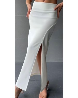 segiza Weißer Soft-Touch-Langrock Aus Lycra – Schwan Mit Schlitz Für Damen - Grau