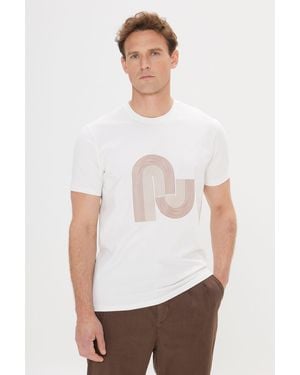 ALTINYILDIZ CLASSICS Schmal Geschnittenes, Dehnbares, Bedrucktes T-Shirt Aus Baumwolle Mit Rundhalsausschnitt Für Herren - Weiß