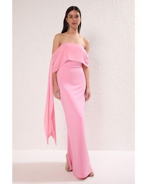 Trendyol Carmen-Kragen, Langes, Stilvolles Abendkleid, Heimkehrkleid Für Damen - Pink
