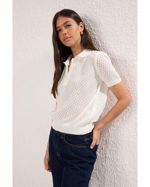 Trendyol Viral Perforierte/ Durchbrochene Sommer-Polokragen-Strickbluse Für Damen - Weiß