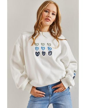 Bianco Lucci Sweatshirt Mit Dreifädigem, Erhabenem Herzenmuster Für Damen - Weiß