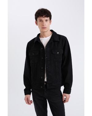 Defacto Jeansjacke Mit Normaler Passform Für Herren - Schwarz