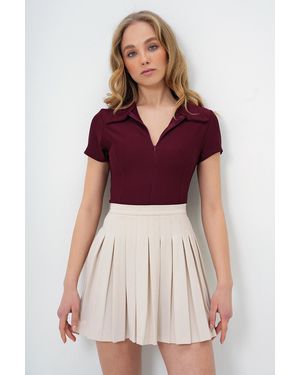 Trend Alaçatı Stili Burgunderrote Bluse Mit Hemdkragen Und Verstecktem Reißverschluss Ottoban Für Damen