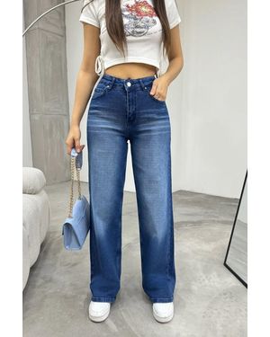BİKELİFE Palazzo-Jeans Mit Hoher Taille, Dehnbar, Verblasster Effekt Für Damen - Blau