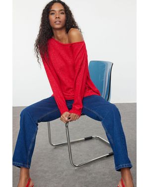 Trendyol Roter Basic-Strickpullover Aus Wolle Mit U-Boot-Ausschnitt Für Damen
