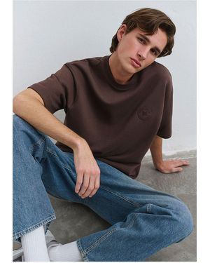 Mavi Patch Logo T-Shirt Loose Fit Loose Relaxed Fit -88067 Für Herren - Braun