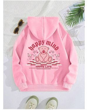 Know 3-Fädiges -Kapuzenpullover Mit Aufdruck „Happy Mind Happy Life“ - Pink
