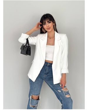 ZF BUTİK Ärmelfalte Innen Liner Gestreifte Blazerjacke Für Damen - Blau