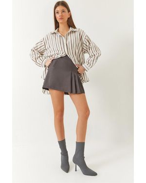 Bianco Lucci Mini-Atlas-Rock Mit Hoher Taille Und Falten 7151 Für Damen - Grau