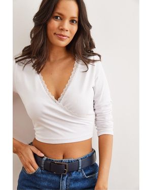 Olalook Weiße, Zweireihige Baumwollbluse Mit Spitzendetail Blz- 19002812 Für Damen