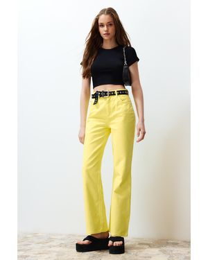 Trendyol Gelbe Jeans Mit Hoher Taille Und Weitem Bein Für Damen