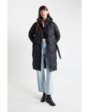 Defacto Relax Fit Wasserdichter, Dünner Parka Mit Kapuze Für Damen - Schwarz