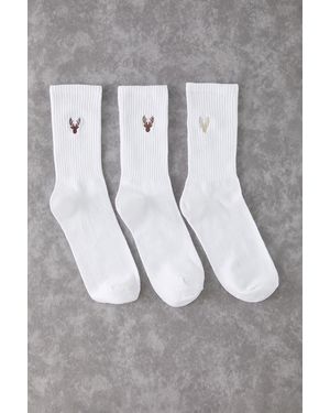 Trendyol 3Er-Pack Lange Baumwollsocken Mit Weißen Streifen - Grau