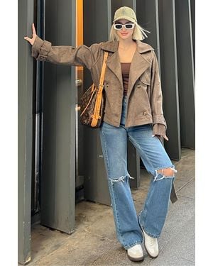 Madmext Braune Jacke Mit Knopfleiste, Zweireihigem Ausschnitt Und Kurzem Gürtel Für Damen - Grau