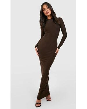 segiza Bitterbraunes, Langärmliges, Körperbetontes, Maßgeschneidertes Maxikleid Aus Lycra-Stoff. Bitterbraune Vollform Für Damen - Schwarz