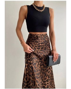 Ekim Store Satinrock Mit Leopardenmuster Für Damen - Grün
