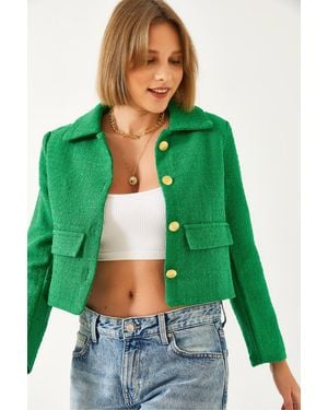 Bianco Lucci Tweed-Crop-Jacke 50034 Für Damen - Grün