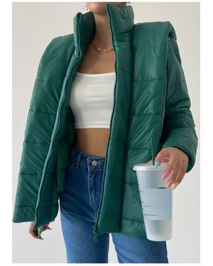 vuvutasarım Grüne Pufferjacke 200 Mit Kapuze Und Taschendetail Für Damen