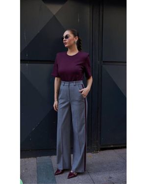 My Blog Burgunderfarbene Garnierte Palazzo-Hose 51092 Für Damen - Blau