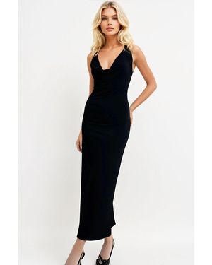 Trend Alaçatı Stili Schwarzes, Langes Sandy-Kleid Mit Tiefem Rückenausschnitt Für Damen