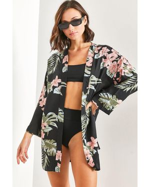 Bianco Lucci Gemusterter Kimono Für Damen - Schwarz