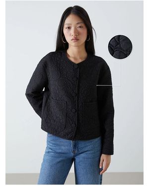 LC Waikiki Schwarze, Selbstgemusterte Jacke Mit Rundhalsausschnitt Für Damen
