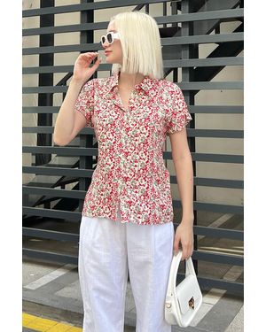 Madmext Modell Rotes Hemd Mit Blumendruck Kurzarm Für Damen