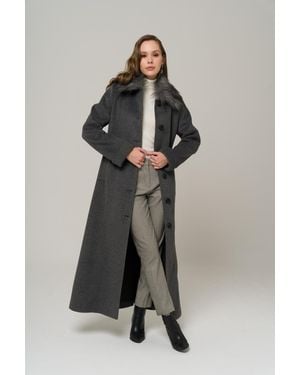 Olcay Plus-Size-Mantel Mit Abnehmbarem Pelzkragen Dunkelgrau Für Damen