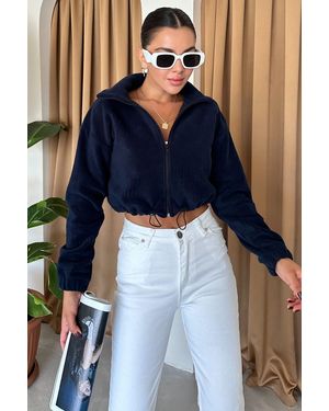 MODAGEN Fleece-Crop-Cardigan – Reißverschluss Und Reißverschluss Für Damen - Blau
