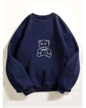 My Blog Marineblaues Sweatshirt Mit Rundhalsausschnitt Und Teddybär-Aufdruck