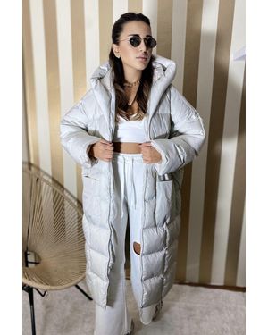 La Querta Grauer, Aufblasbarer, Langer, Übergroßer Mantel Mit Kapuze Für Damen